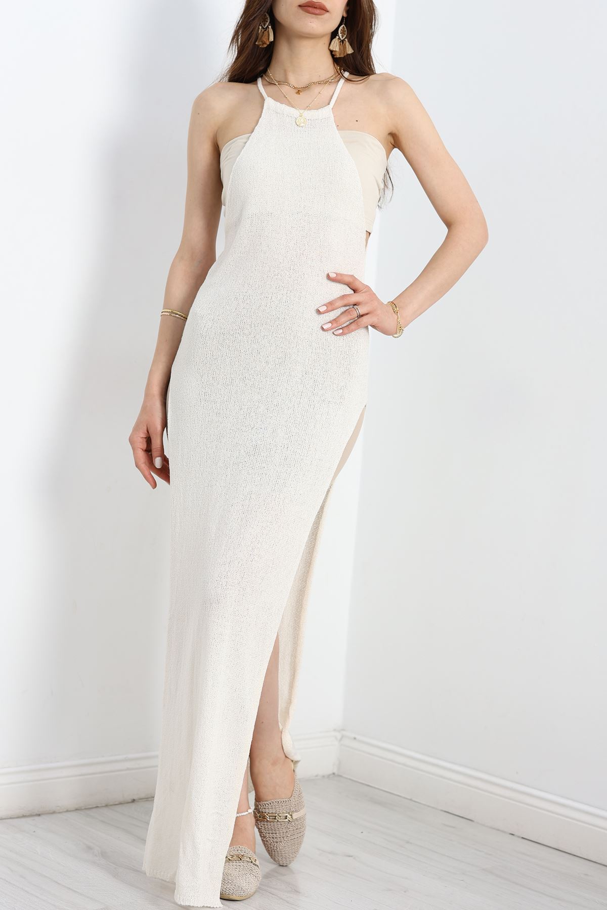 Çift Yırtmaçlı Dokulu Maxi Pareo Taş - 41431.1966.