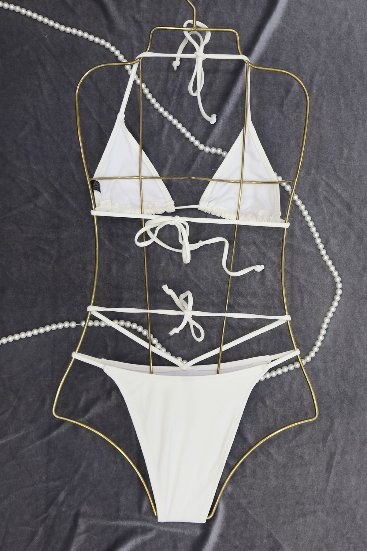 Bel Bağlamalı Detay Bikini Takım Beyaz - 8520.1966.