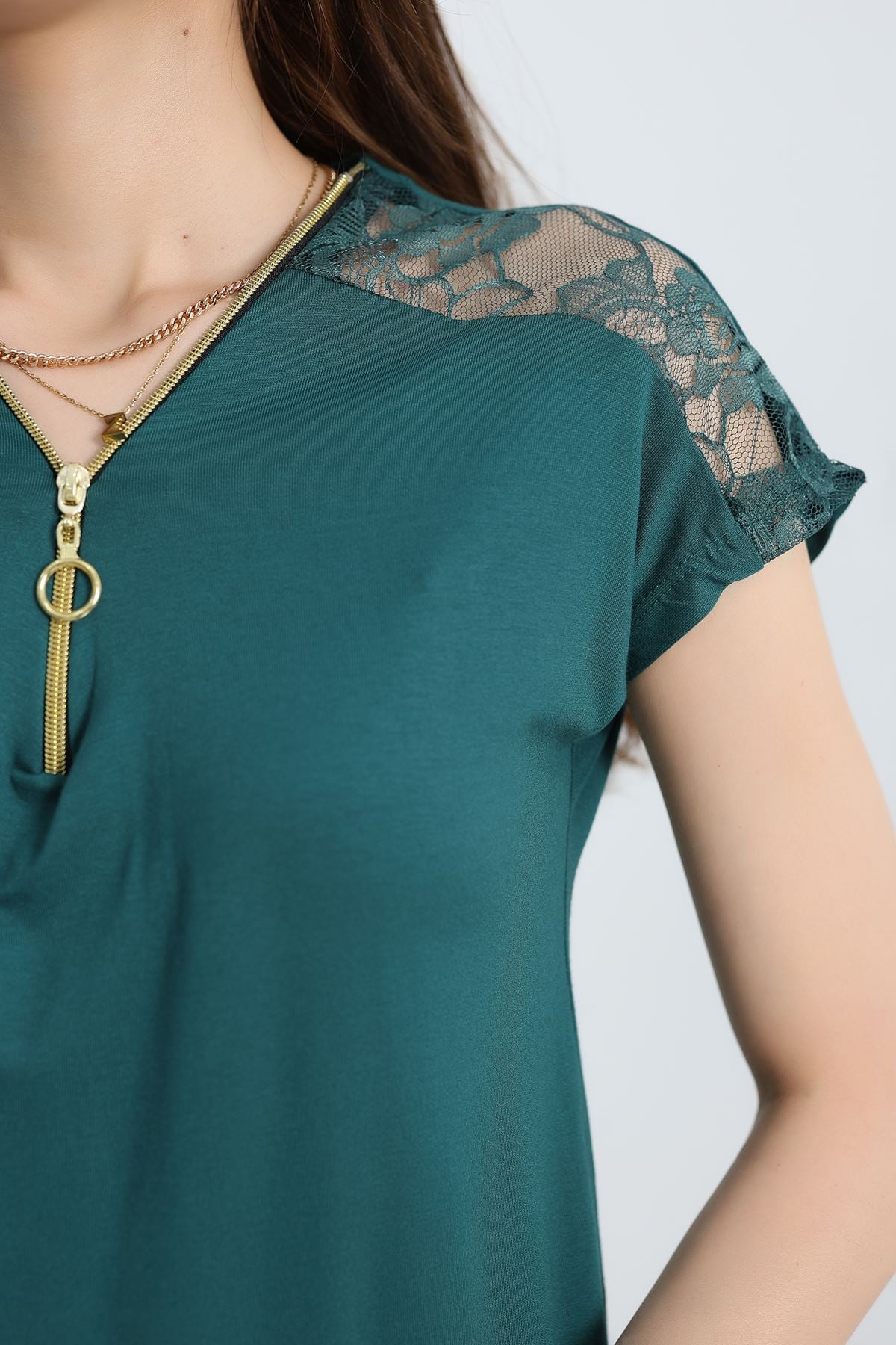 Fermuar Detaylı Bluz Zümrüt - 20925.599.