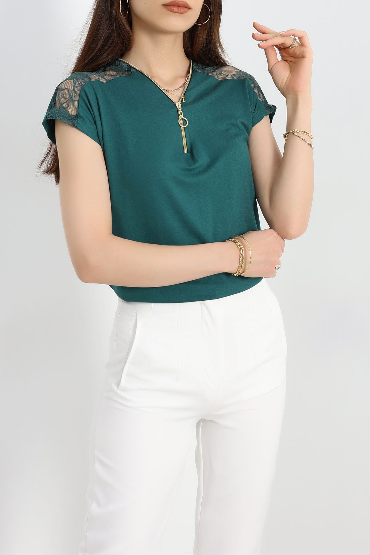 Fermuar Detaylı Bluz Zümrüt - 20925.599.