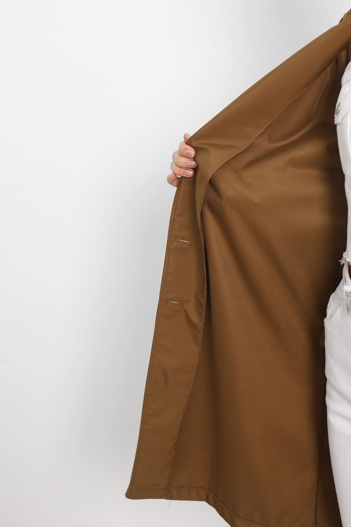 Kol Düğmeli Astarsız Trençkot Taba - 30372.1908.