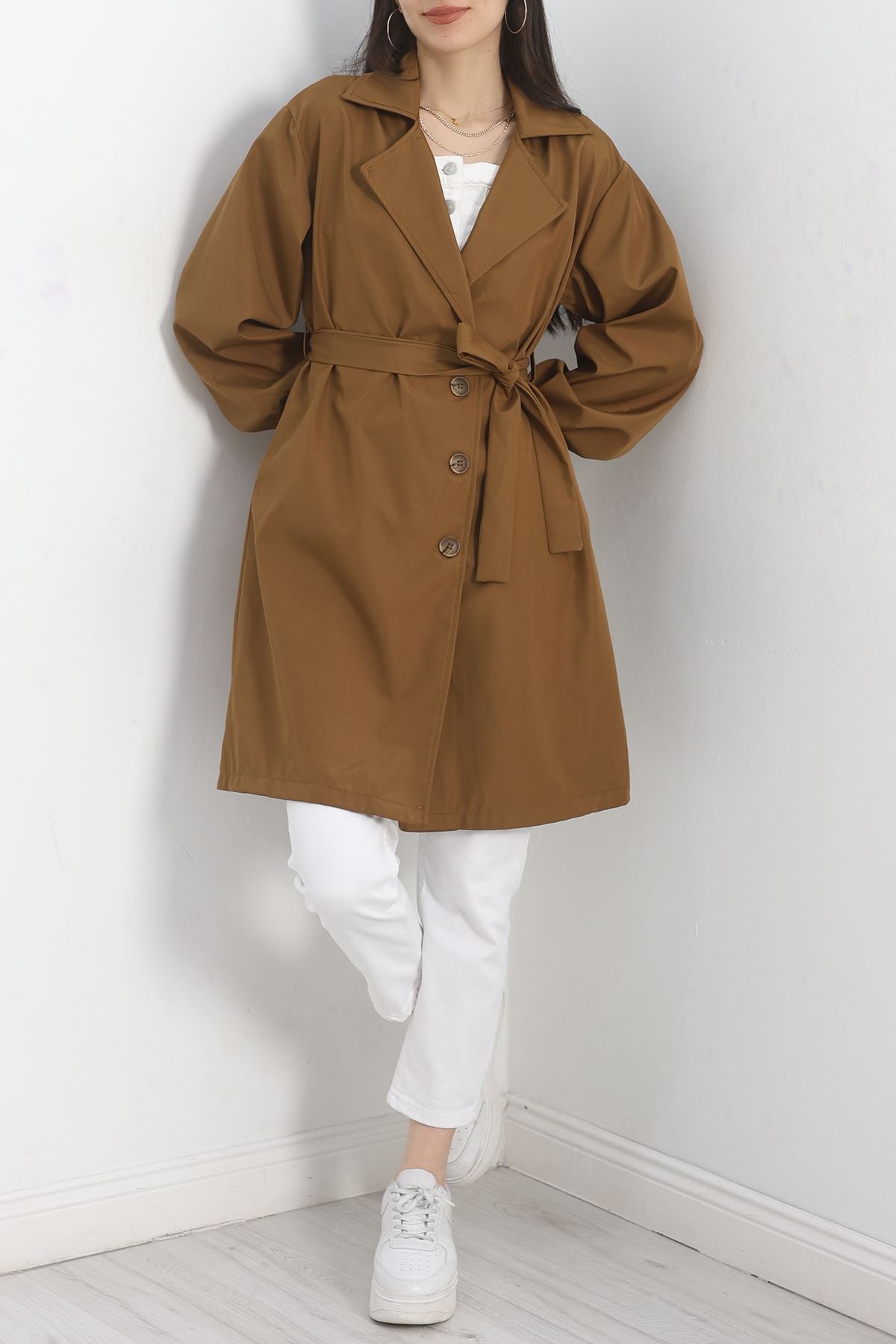 Kol Düğmeli Astarsız Trençkot Taba - 30372.1908.