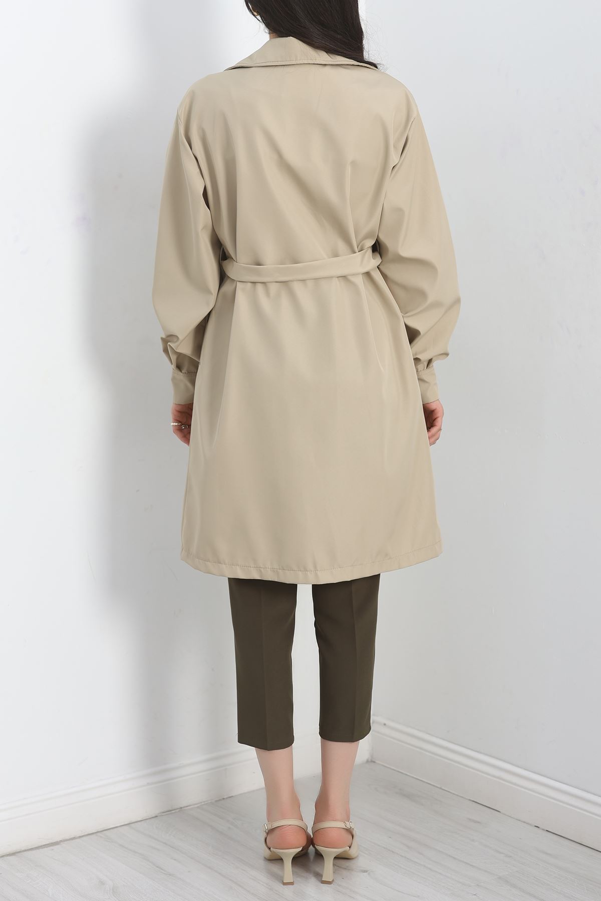 Kol Düğmeli Astarsız Trençkot Krem - 30372.1908.