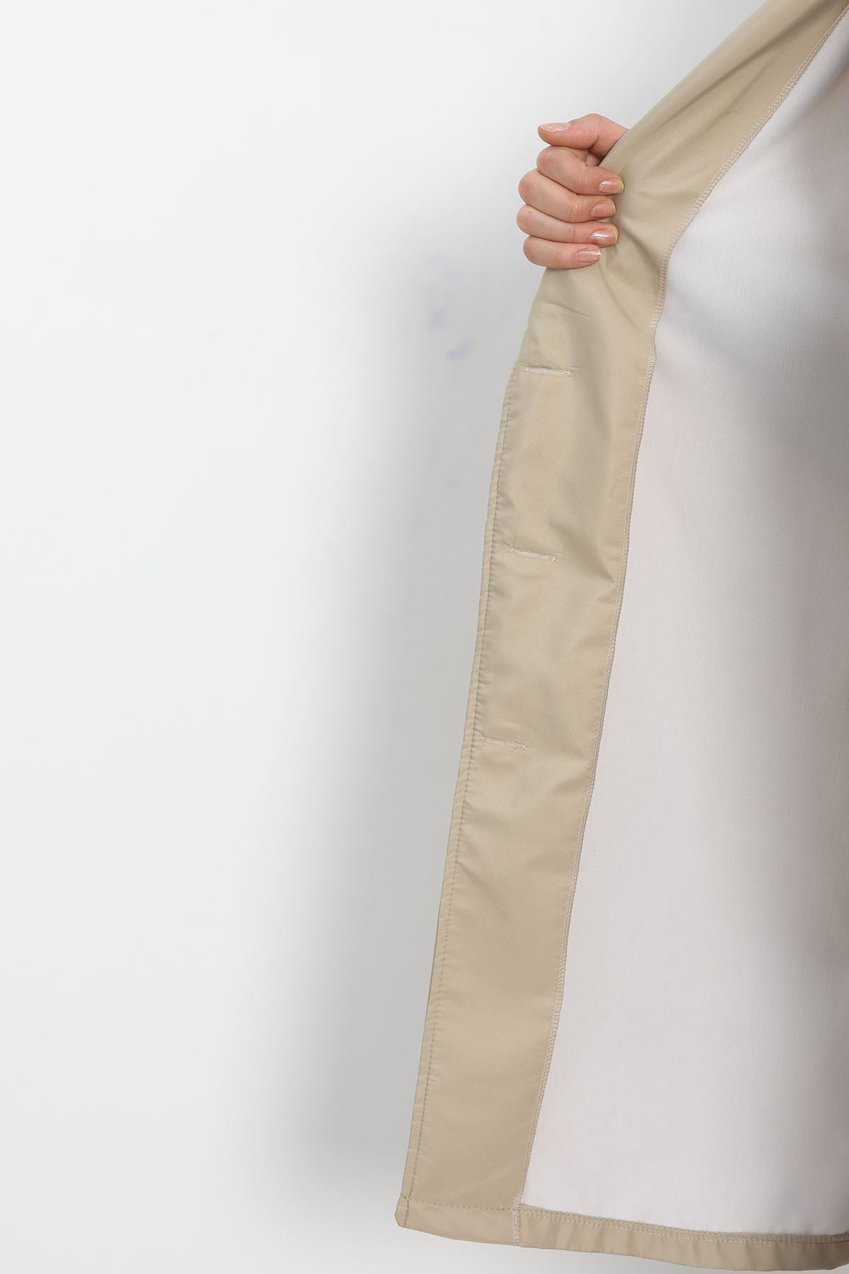 Kol Düğmeli Astarsız Trençkot Krem - 30372.1908.