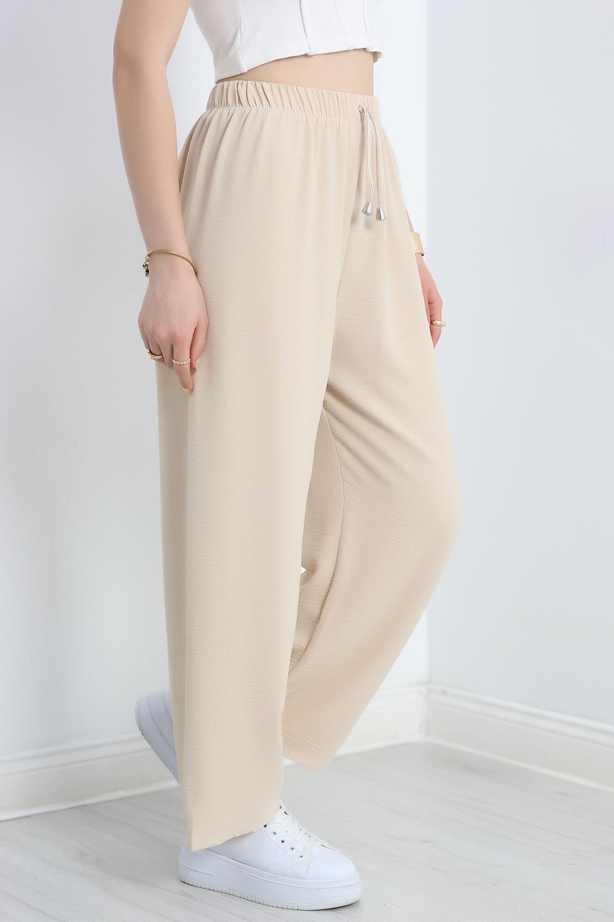 Büyük Beden Ayrobin Lastikli Pantolon Bej - 41541.701.