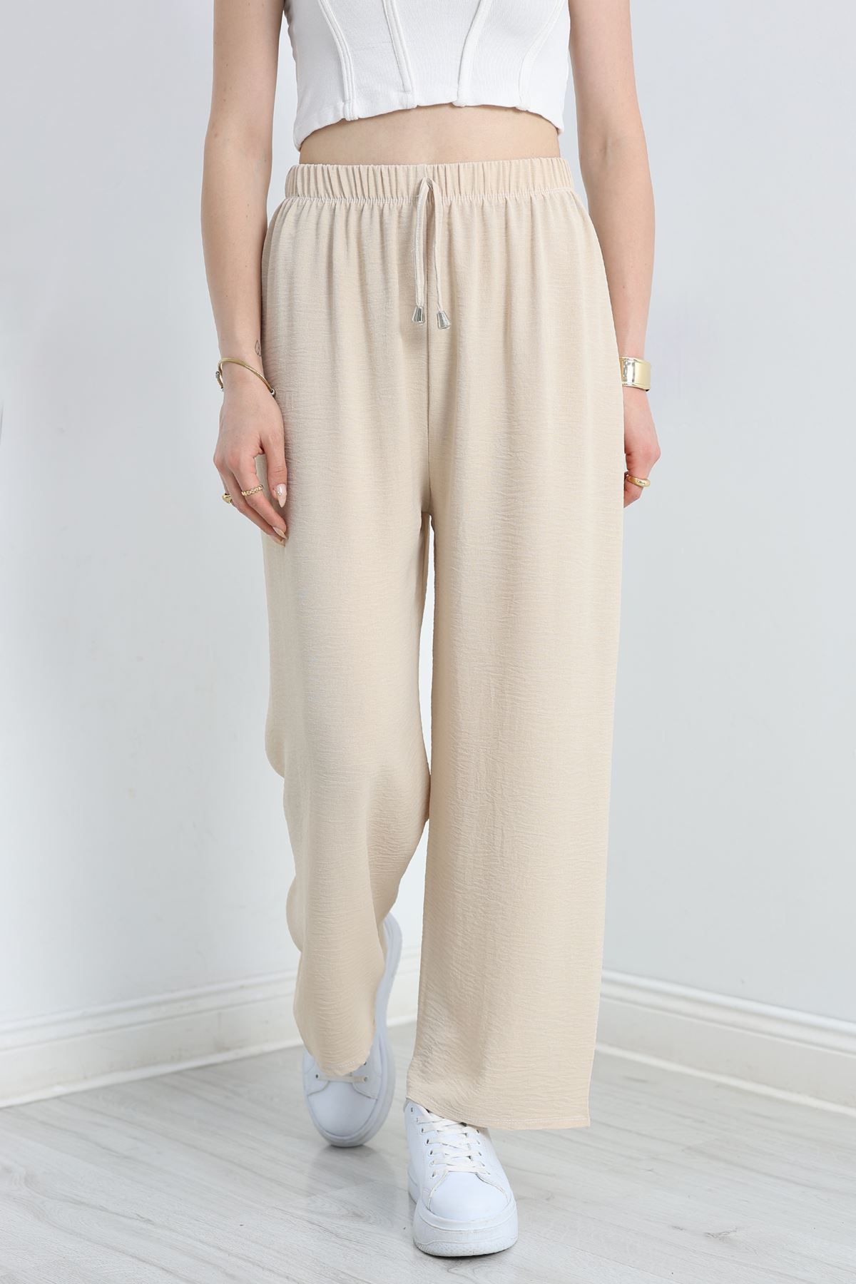 Büyük Beden Ayrobin Lastikli Pantolon Bej - 41541.701.