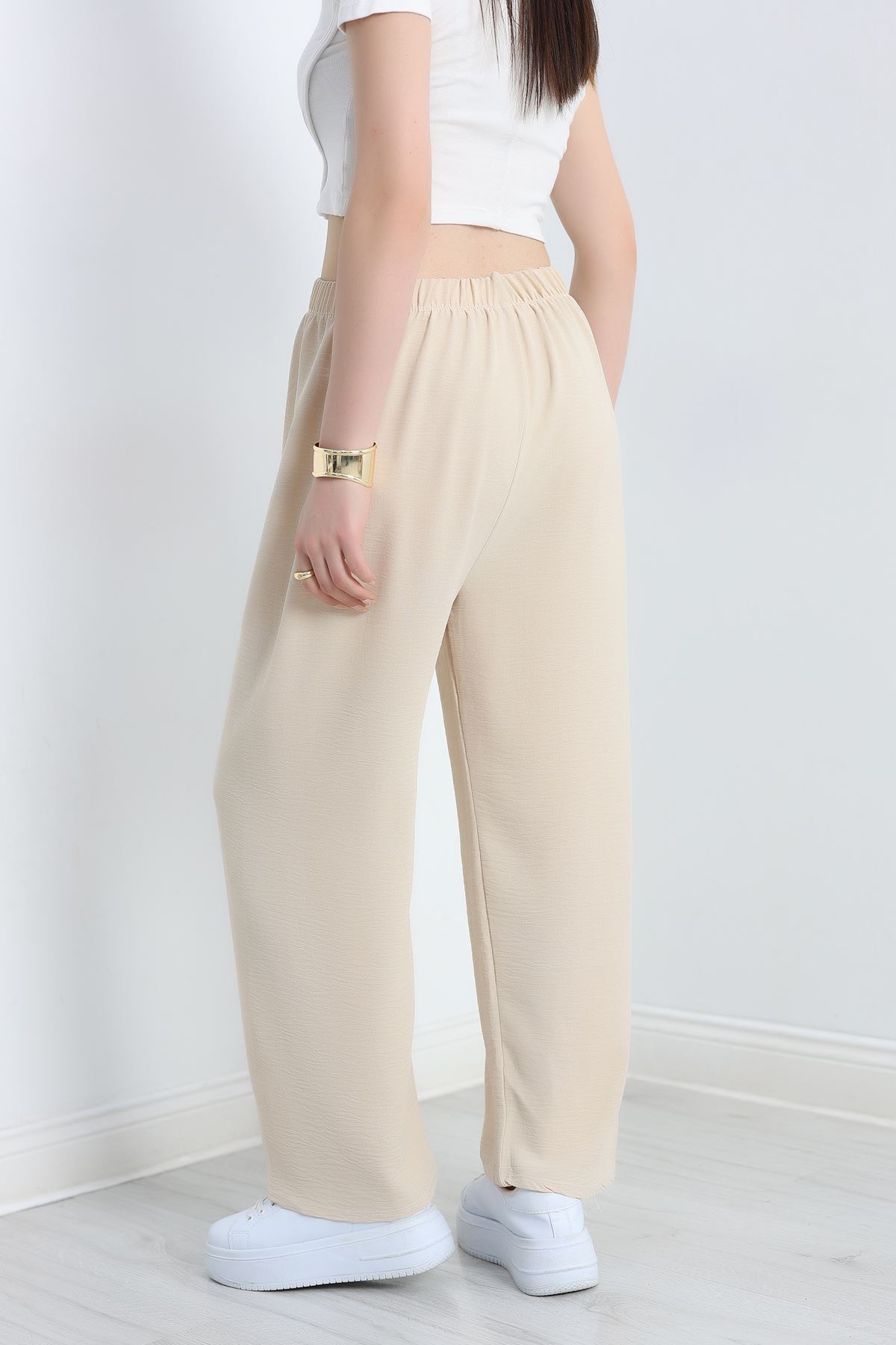 Büyük Beden Ayrobin Lastikli Pantolon Bej - 41541.701.