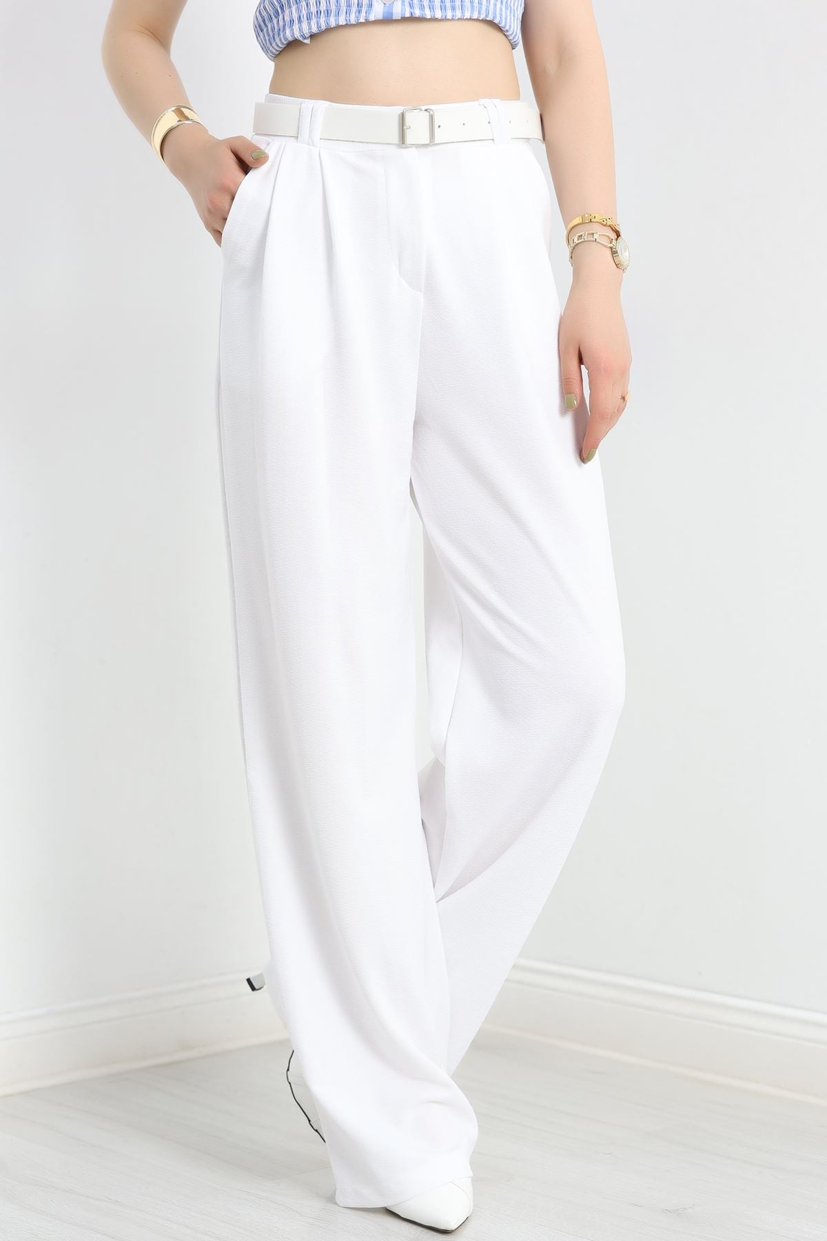 Zra Krep Palazzo Pantolon Kırıkbeyaz - 30777.1865.