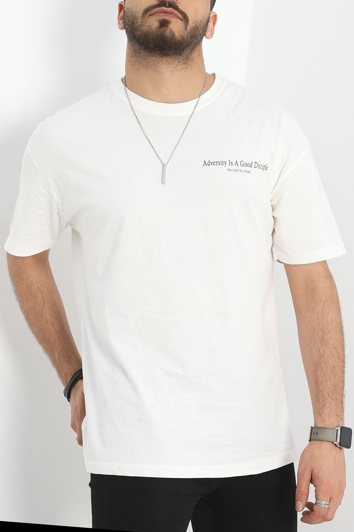 Baskılı Penye Erkek Tişört Kırıkbeyaz - 40801.1872.