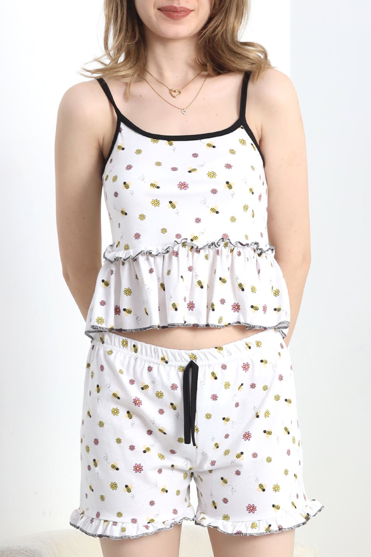 İp Askılı Şortlu Takım Sarıbeyaz - 50081.1857.