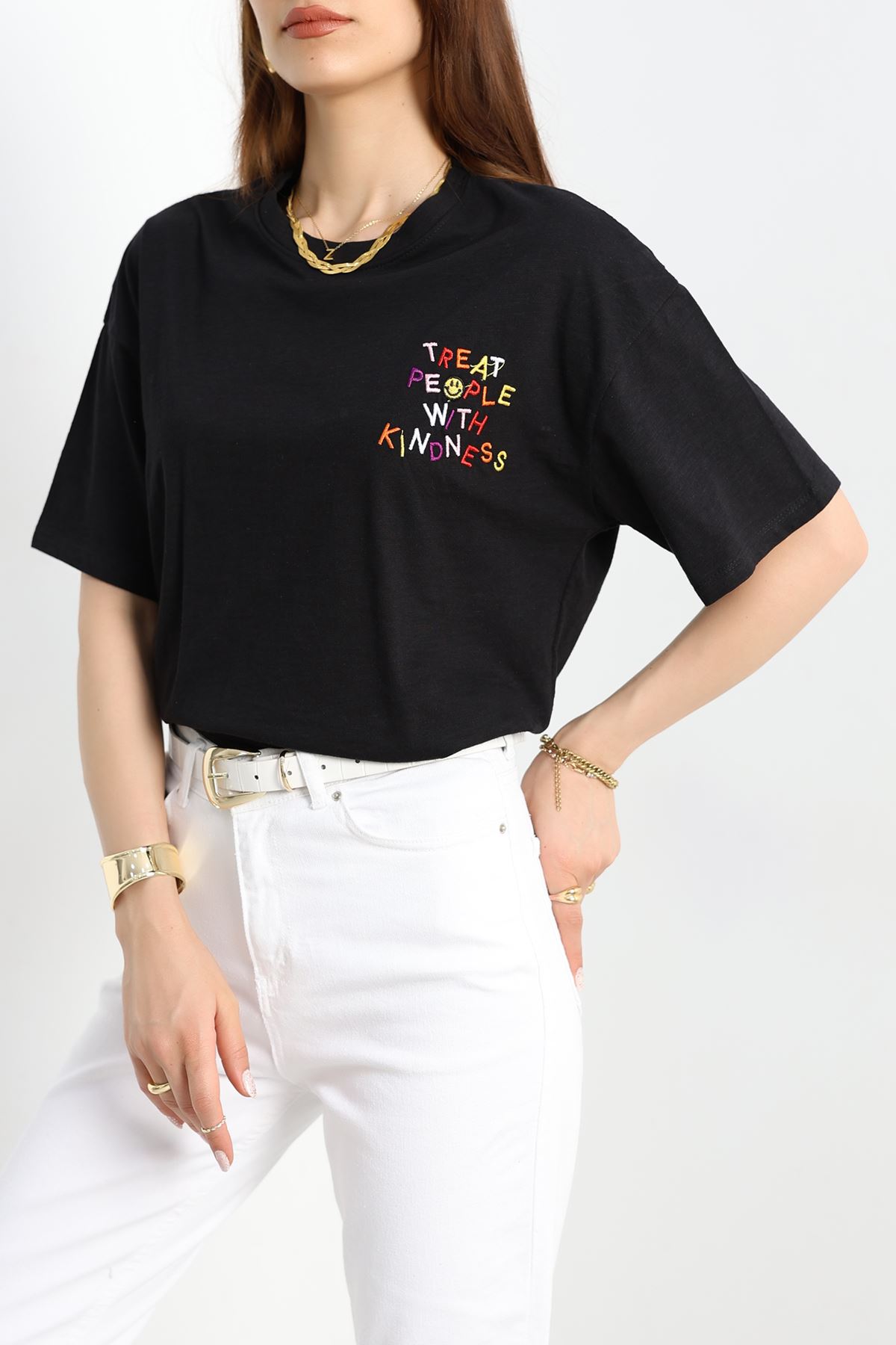 Baskılı Oversize Tişört Siyahturuncu - 40637.1872.