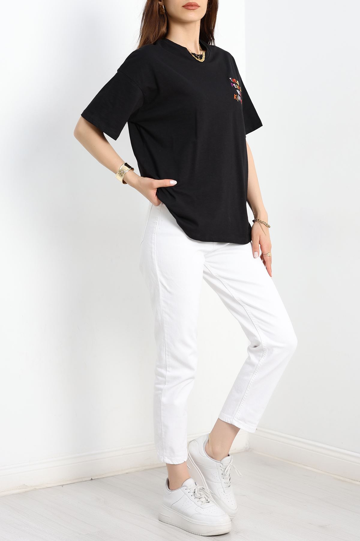 Baskılı Oversize Tişört Siyahturuncu - 40637.1872.