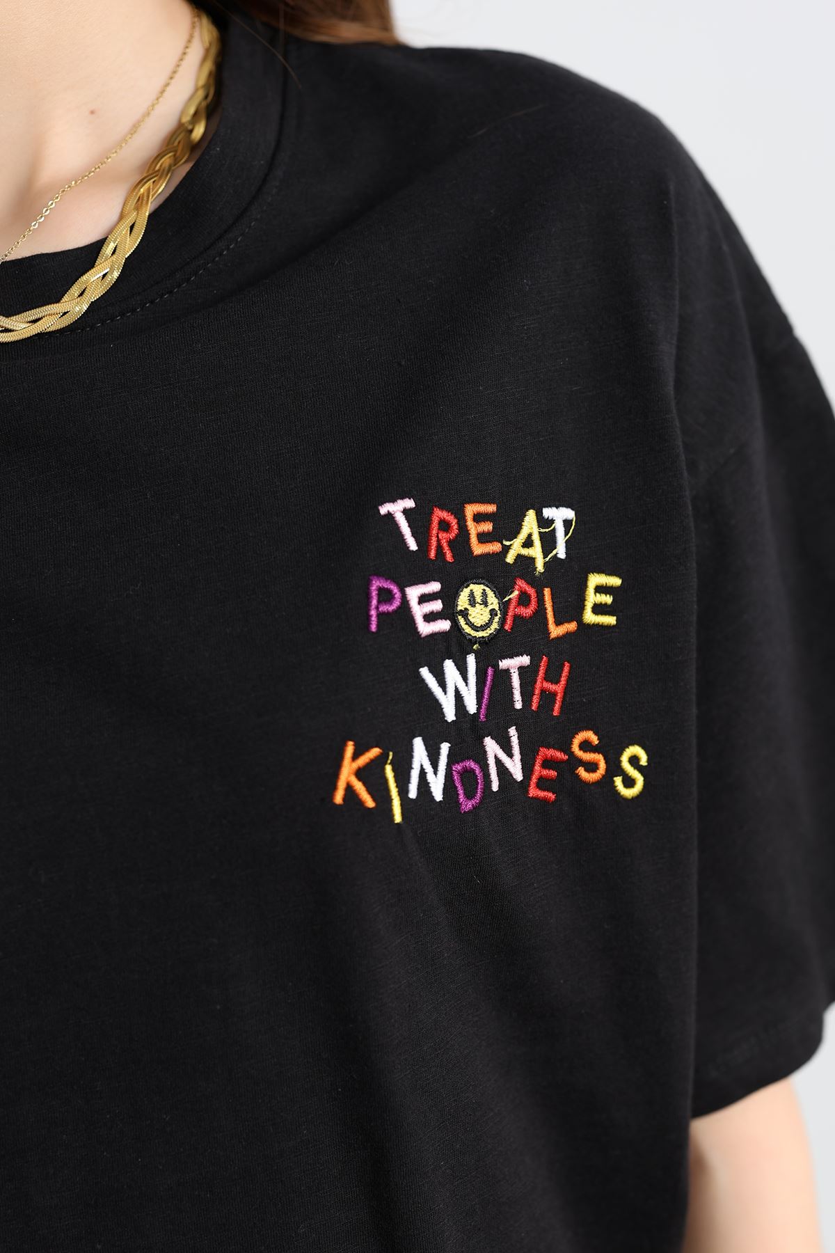 Baskılı Oversize Tişört Siyahturuncu - 40637.1872.