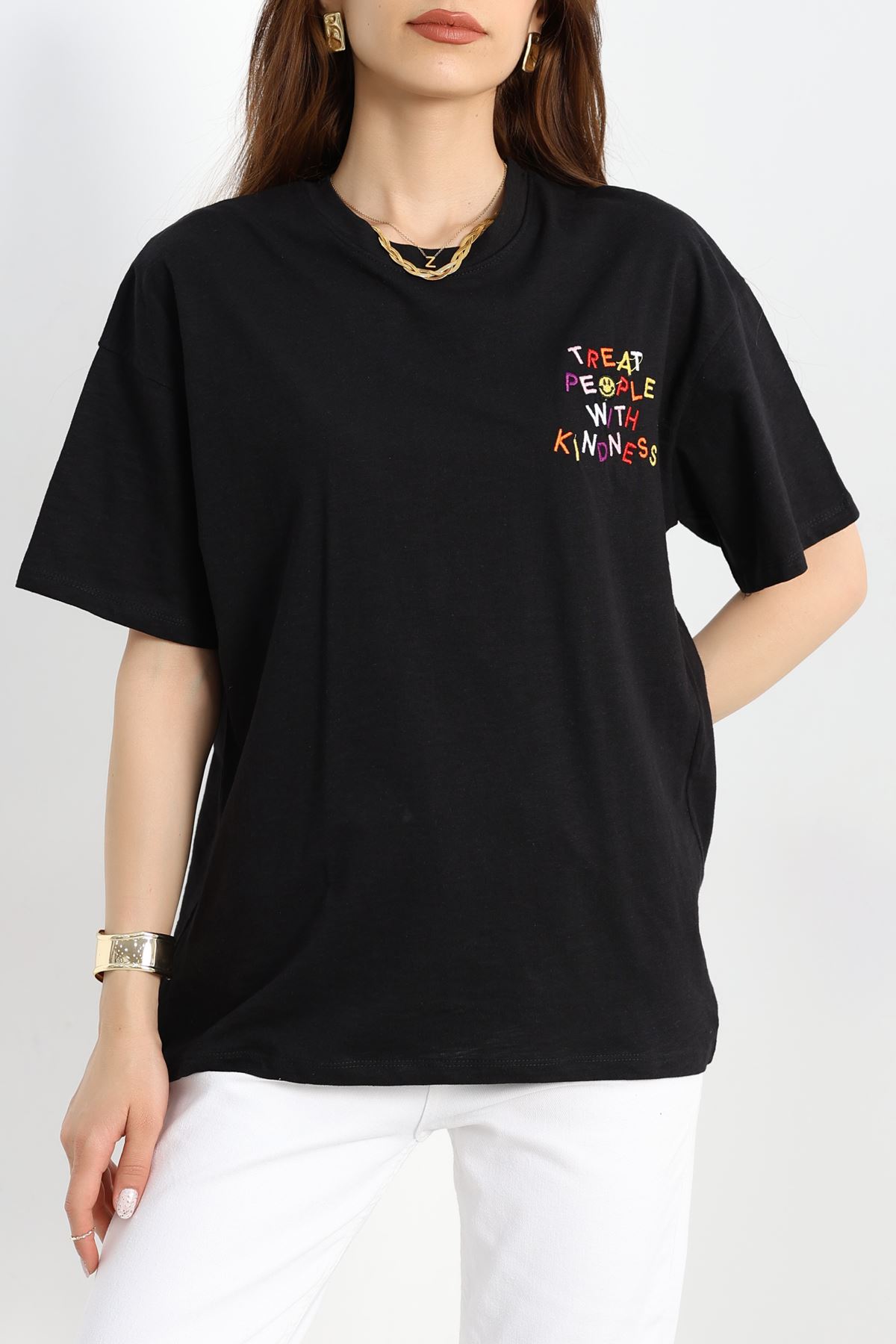 Baskılı Oversize Tişört Siyahturuncu - 40637.1872.