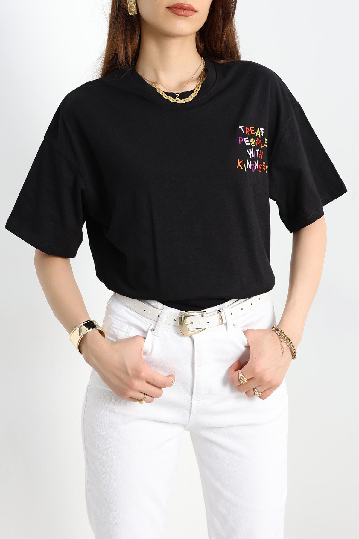 Baskılı Oversize Tişört Siyahturuncu - 40637.1872.