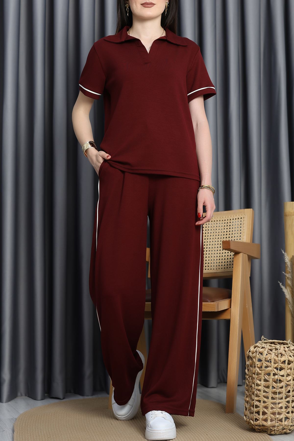 Biyeli Polo Yaka Modal Takım Bordo - 70346.1254.