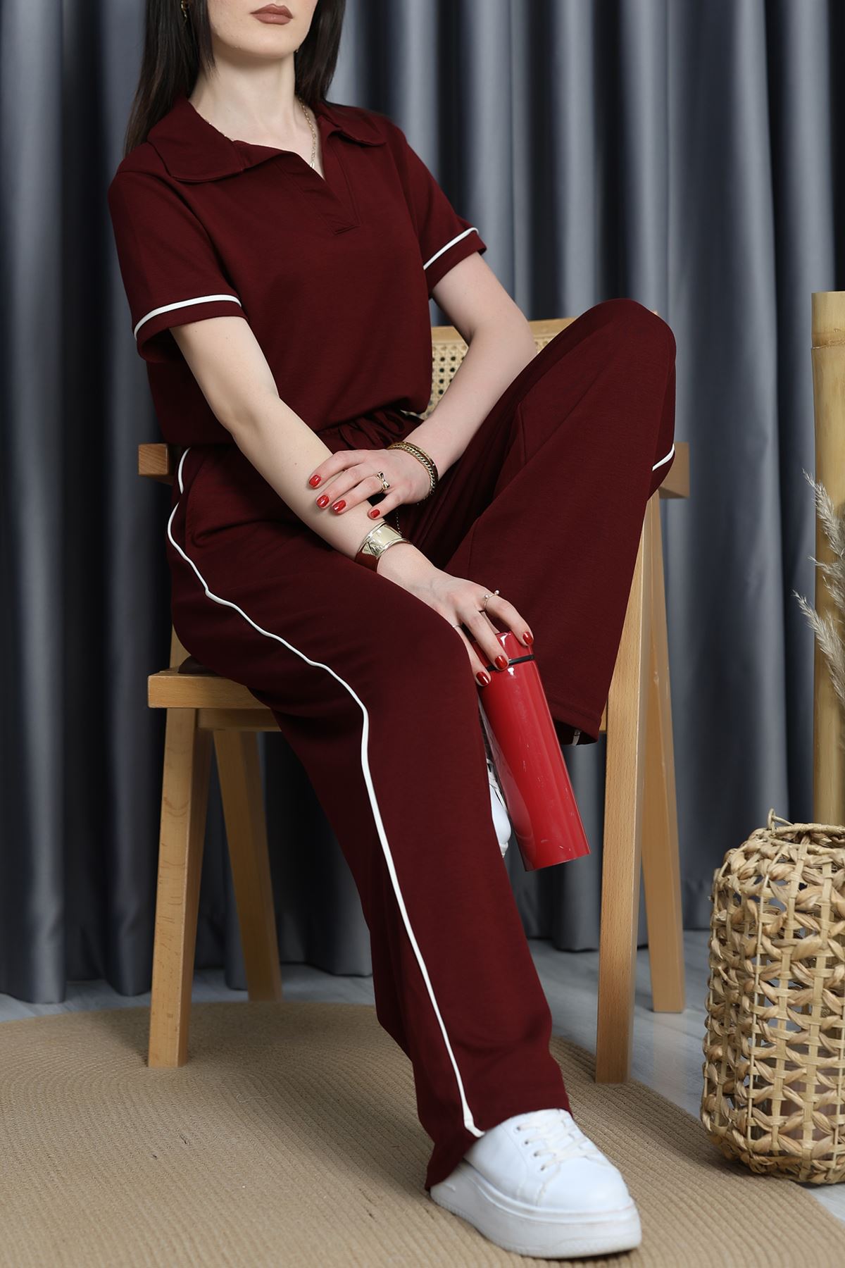 Biyeli Polo Yaka Modal Takım Bordo - 70346.1254.