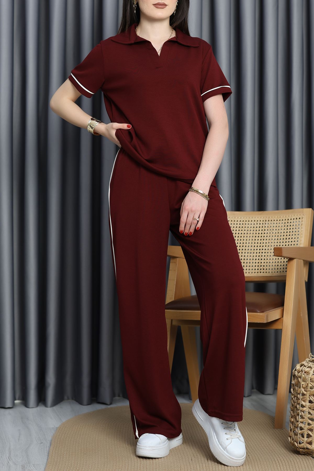 Biyeli Polo Yaka Modal Takım Bordo - 70346.1254.