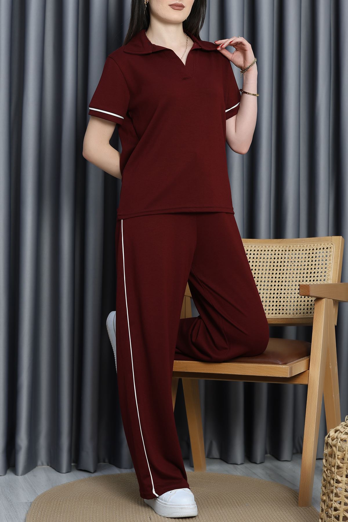 Biyeli Polo Yaka Modal Takım Bordo - 70346.1254.