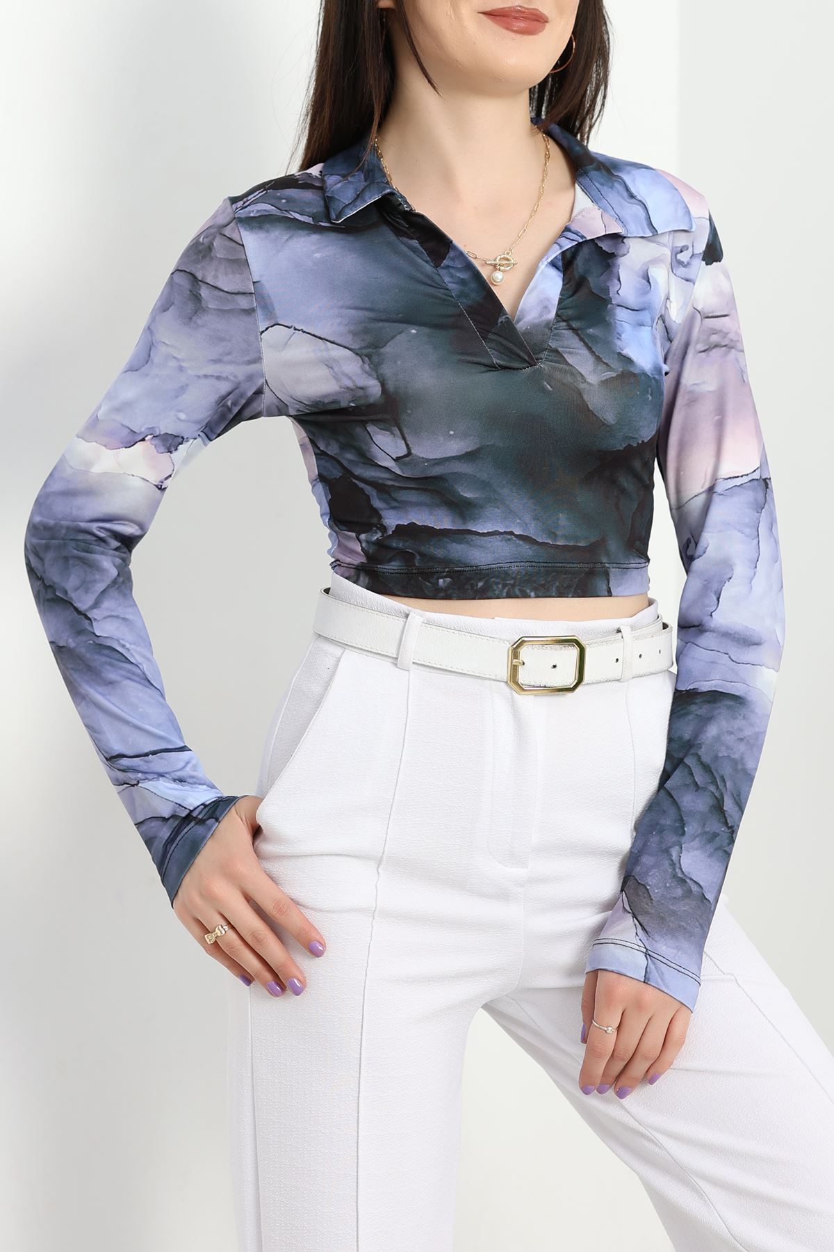 Alaca Desen Crop Bluz Lilasiyah - 1407.2031.