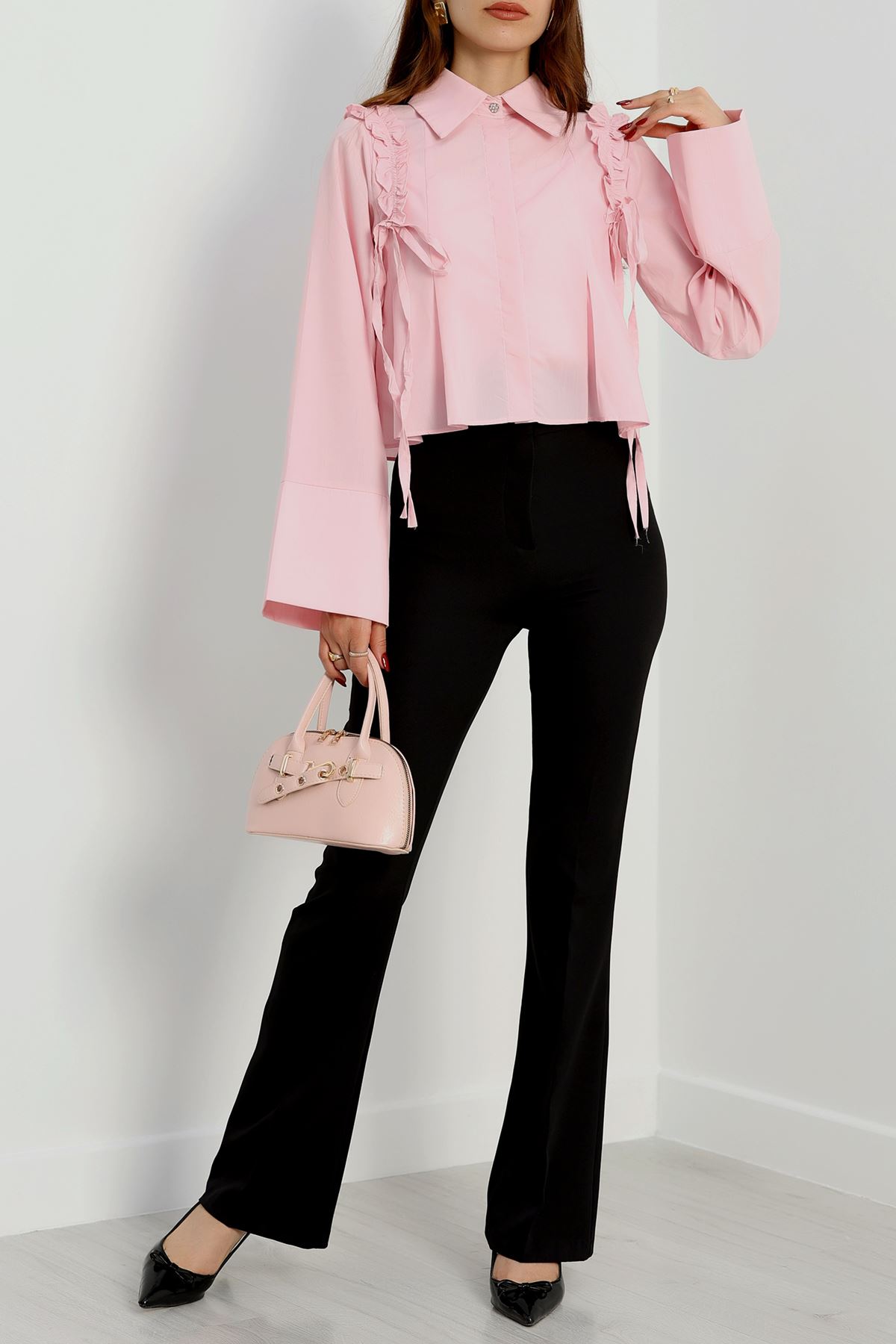 Fırfırlı Etek Üstü Gömlek Pembe - 41301.1415.