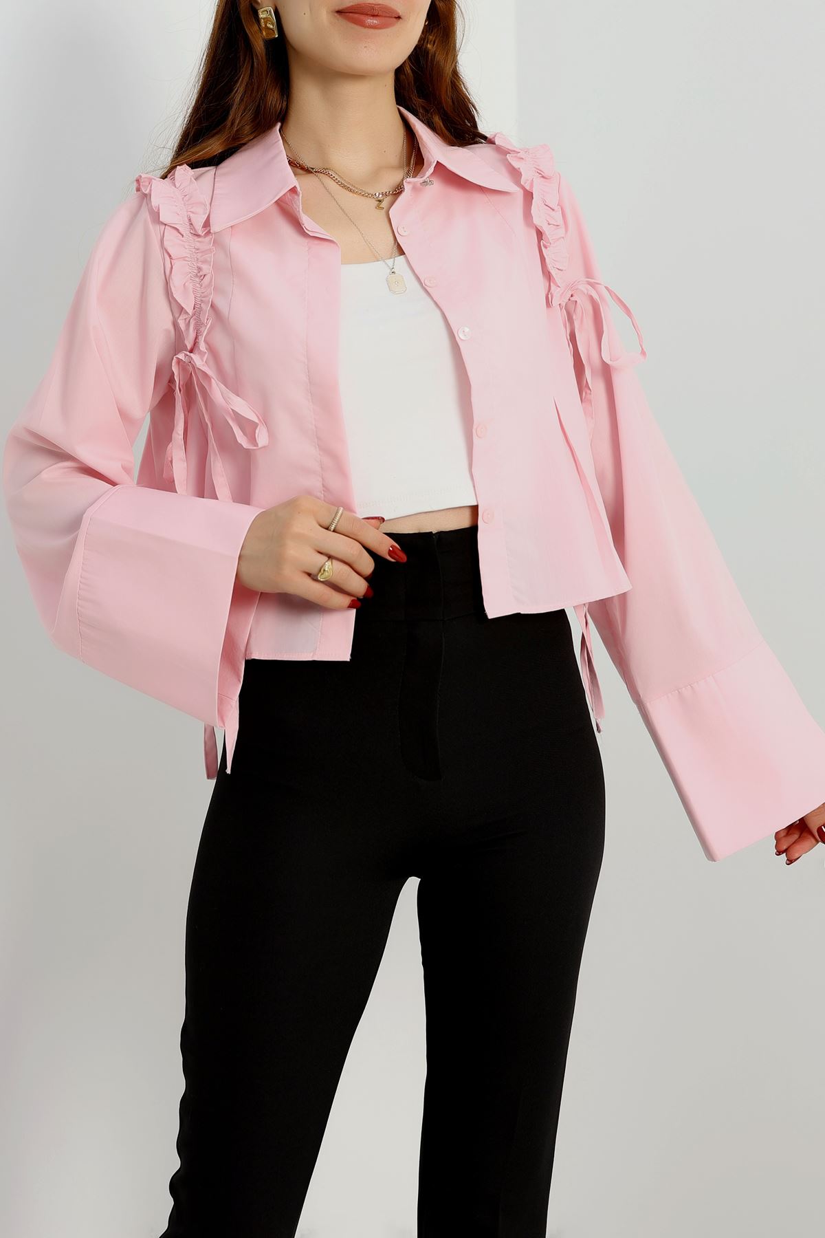 Fırfırlı Etek Üstü Gömlek Pembe - 41301.1415.