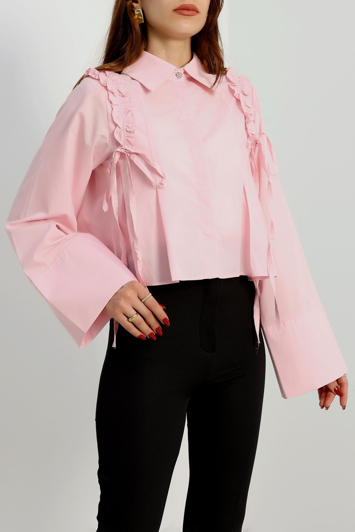 Fırfırlı Etek Üstü Gömlek Pembe - 41301.1415.