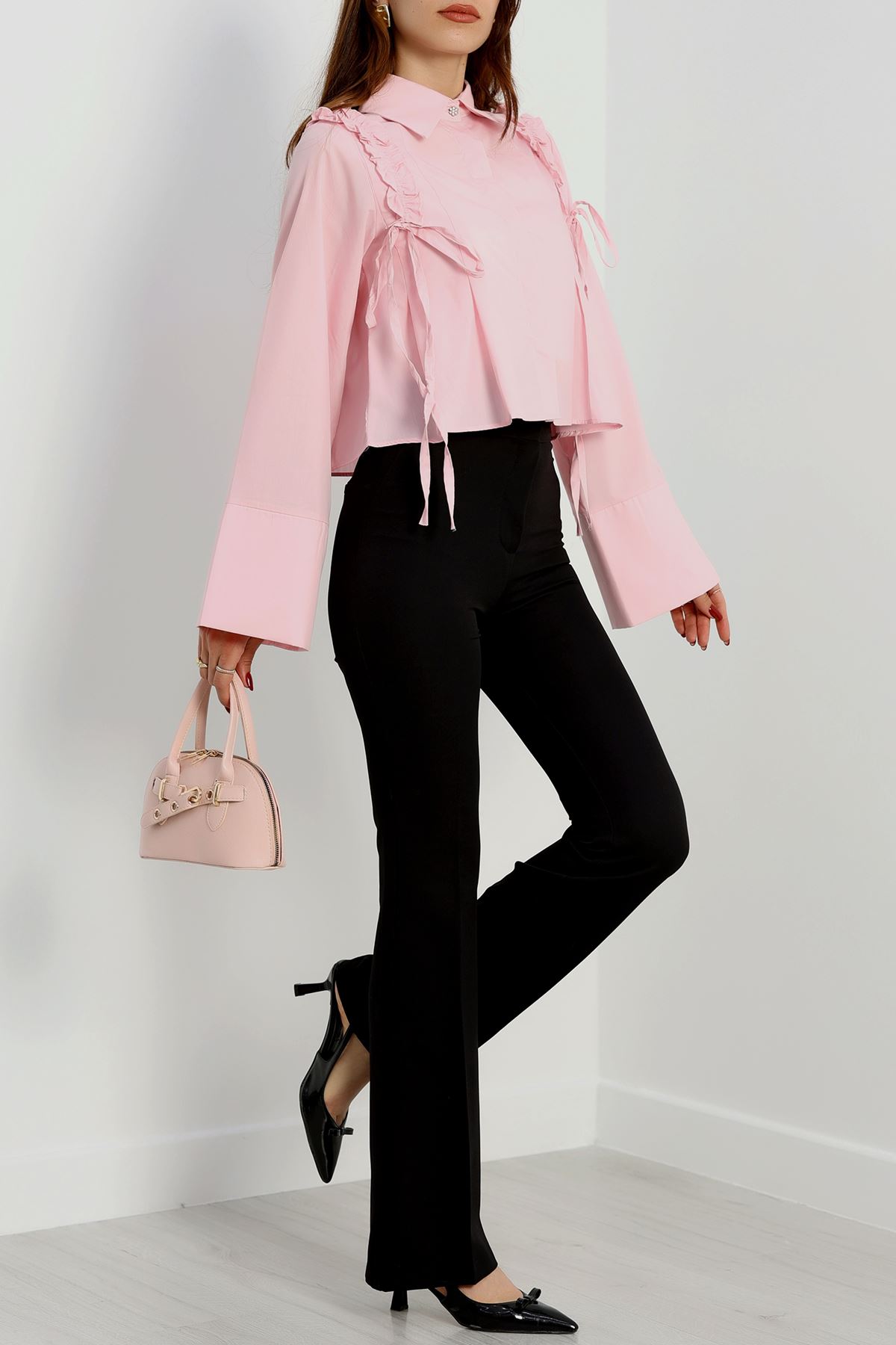 Fırfırlı Etek Üstü Gömlek Pembe - 41301.1415.