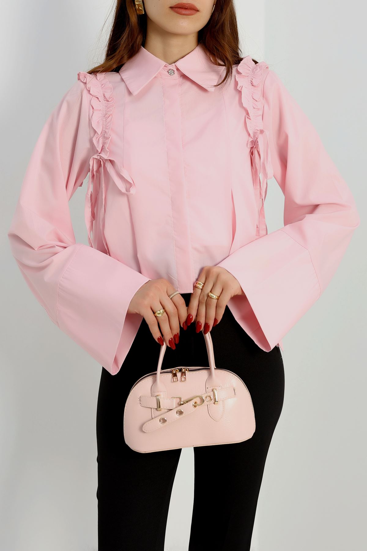 Fırfırlı Etek Üstü Gömlek Pembe - 41301.1415.