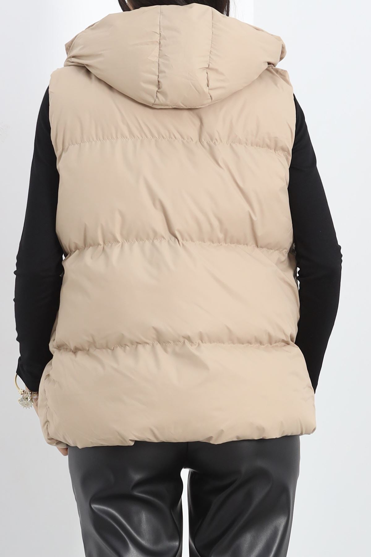 Kapşonlu Şişme Yelek Bej - 19190.1839.