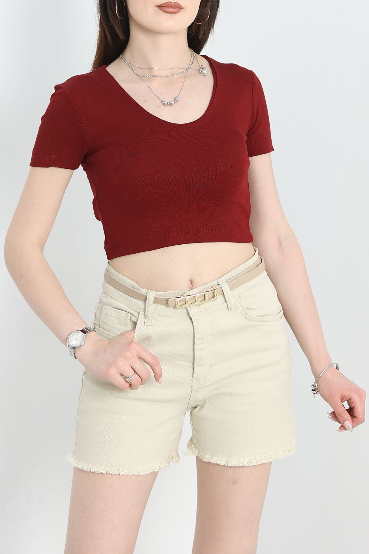 V Yaka Crop Bluz Bordo - 40785.1723.