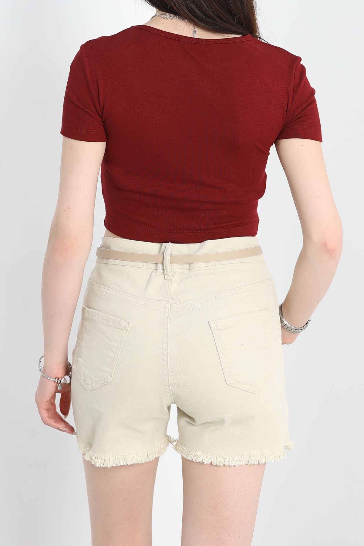 V Yaka Crop Bluz Bordo - 40785.1723.