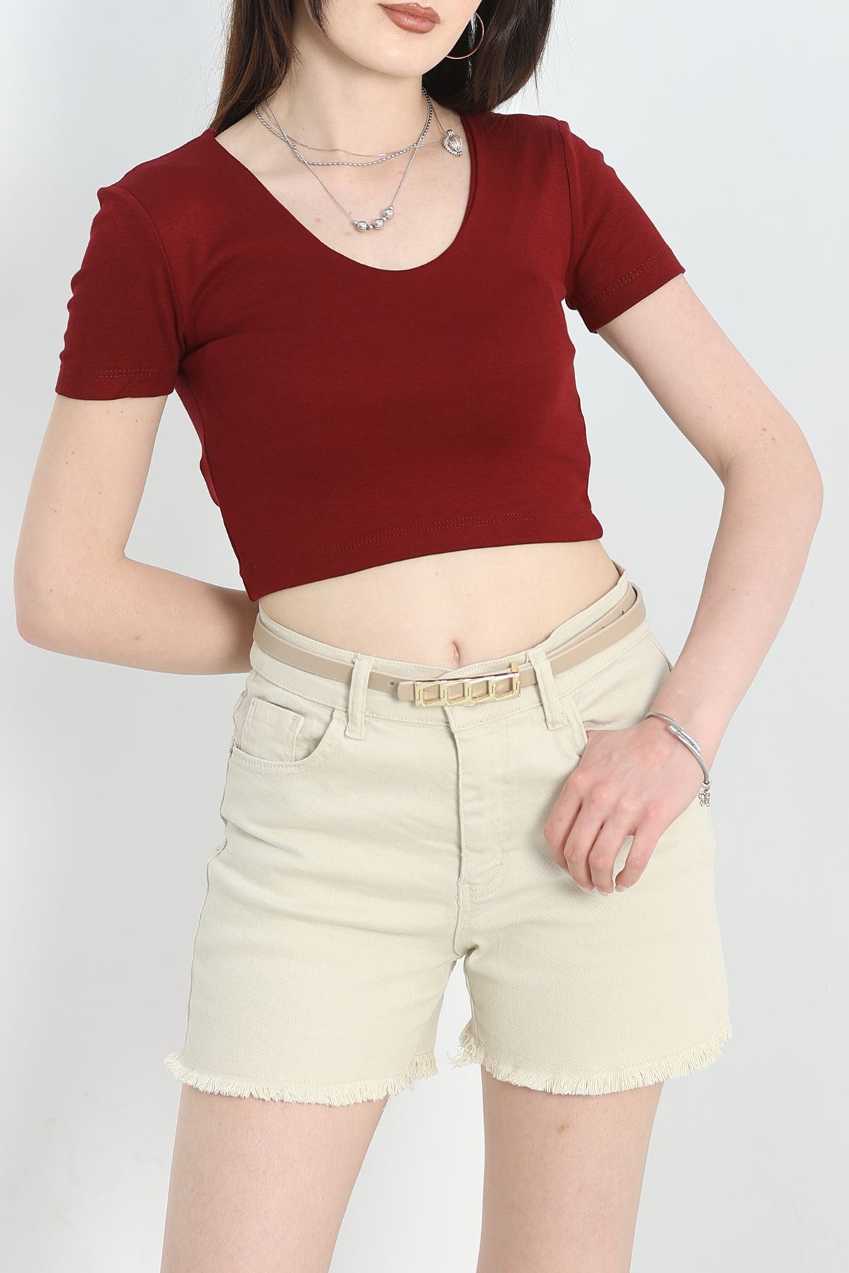 V Yaka Crop Bluz Bordo - 40785.1723.