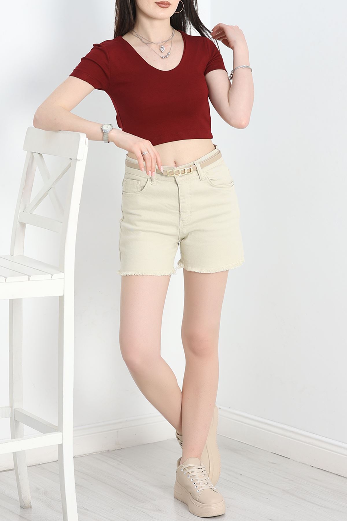 V Yaka Crop Bluz Bordo - 40785.1723.