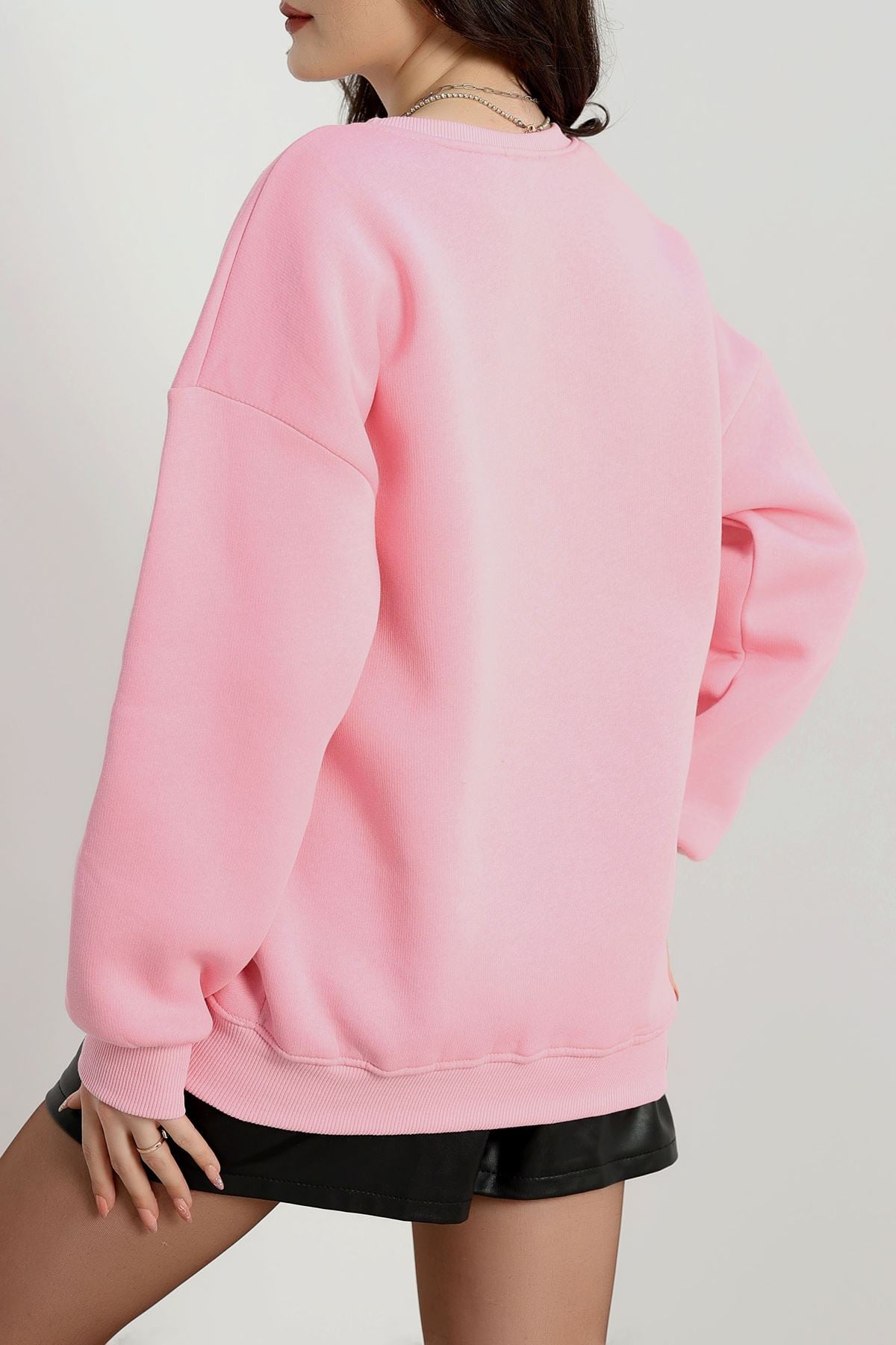 3 İplik Bisiklet Yaka Sweat Pembe - 42242.1878.