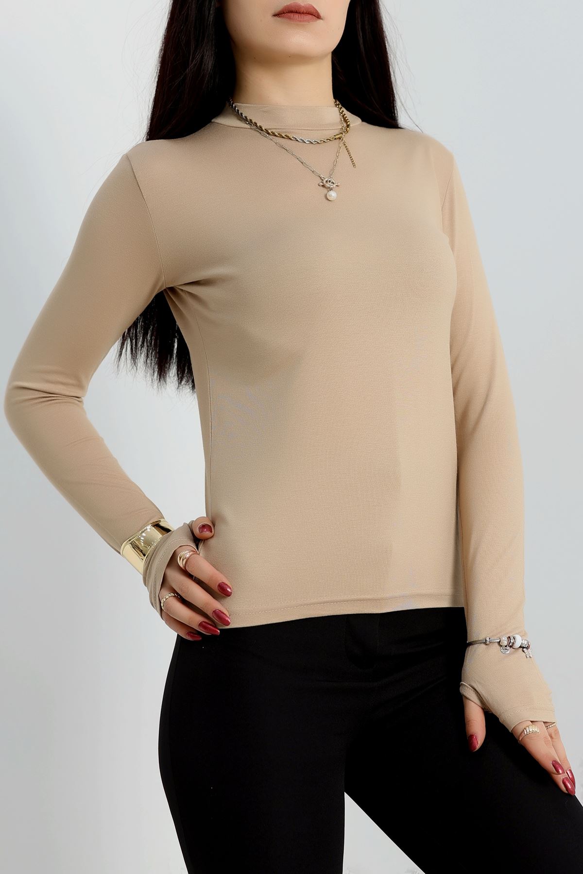 Dik Yaka Parmak Geçmeli Viskon Body Bisküvi - 40076.599.