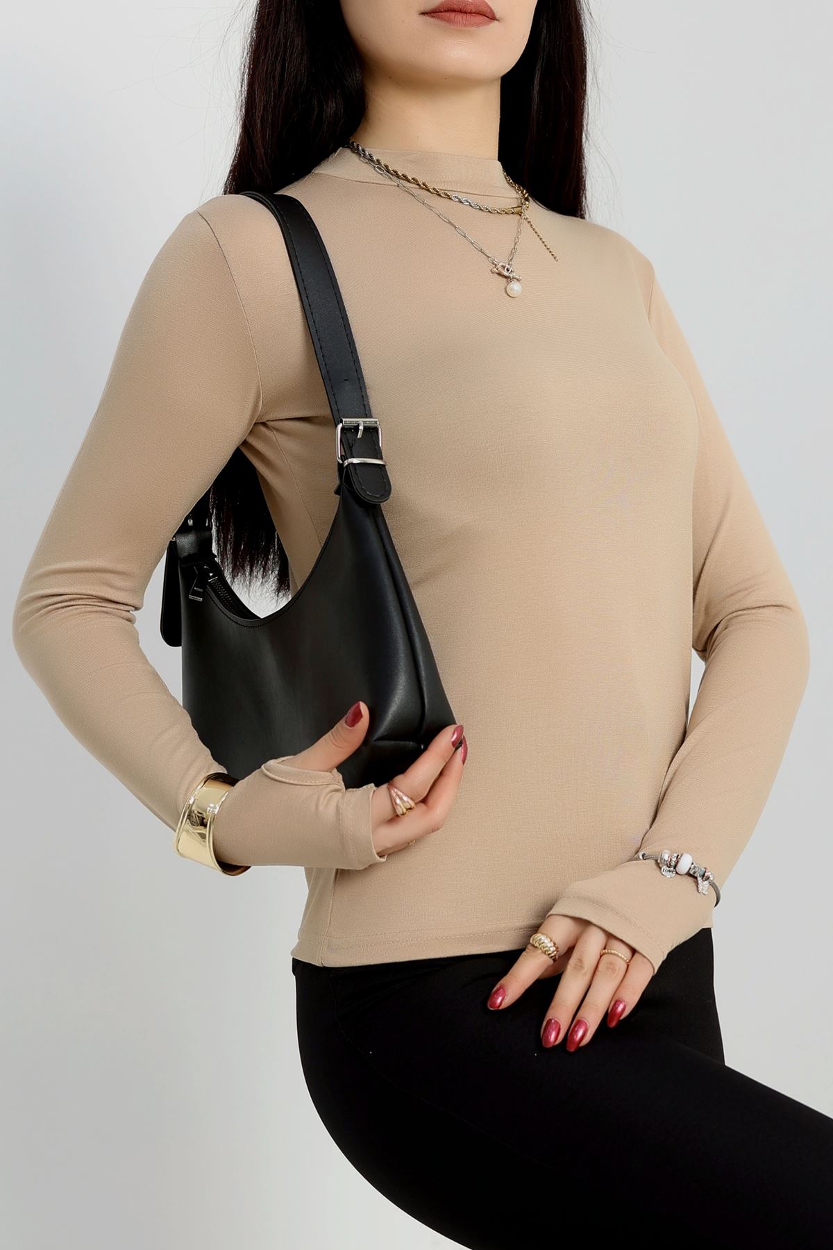 Dik Yaka Parmak Geçmeli Viskon Body Bisküvi - 40076.599.