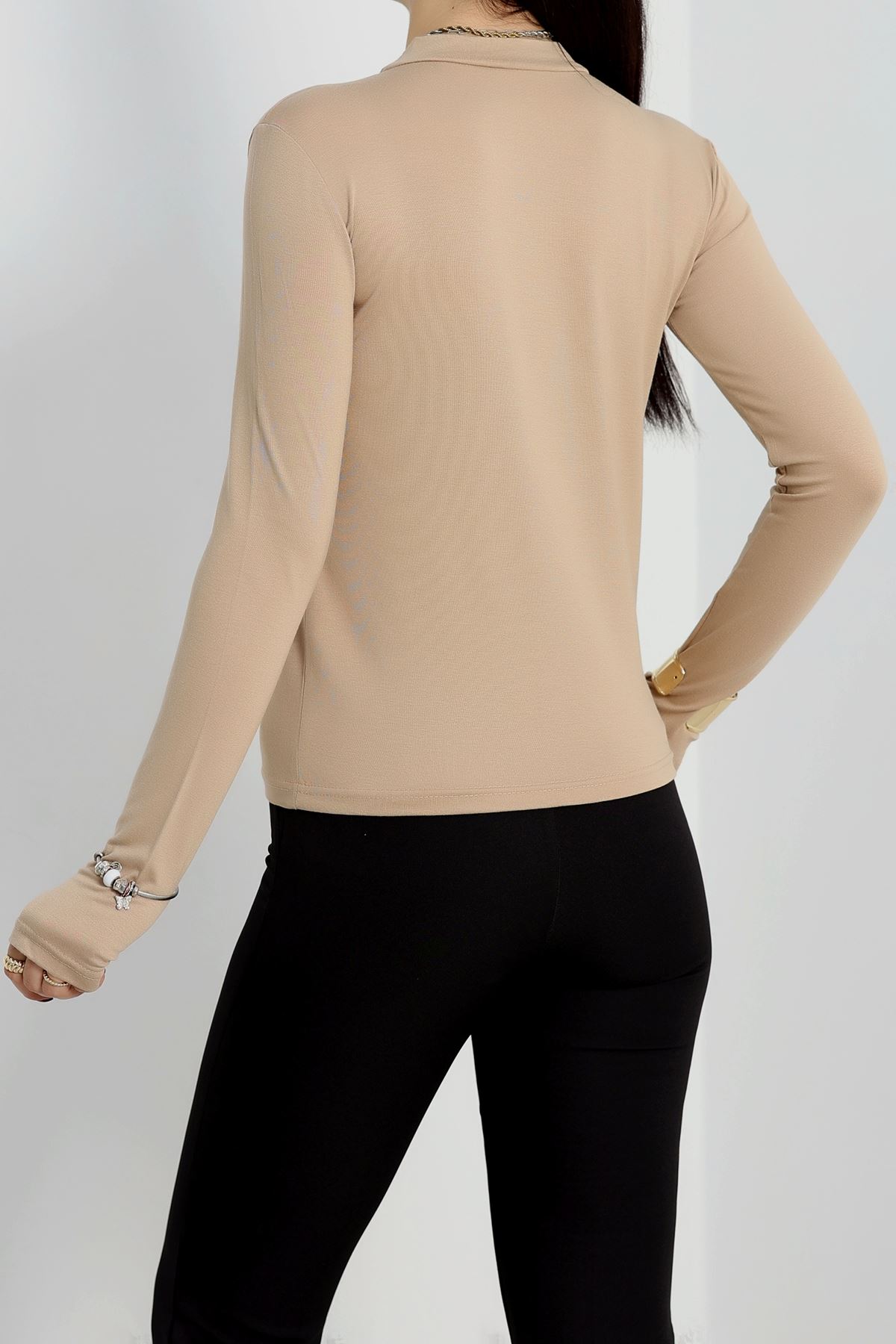 Dik Yaka Parmak Geçmeli Viskon Body Bisküvi - 40076.599.