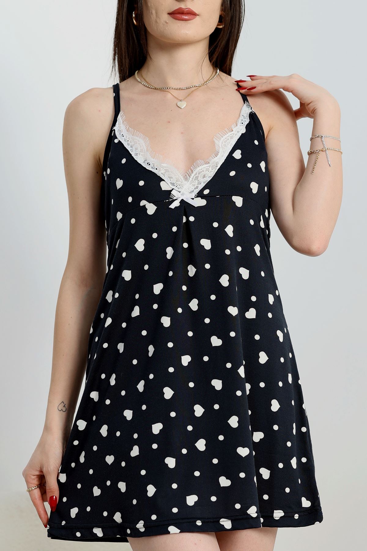 Milan Kumaş V Yaka Gecelik Elbise Siyahkalp - 50184.1857.