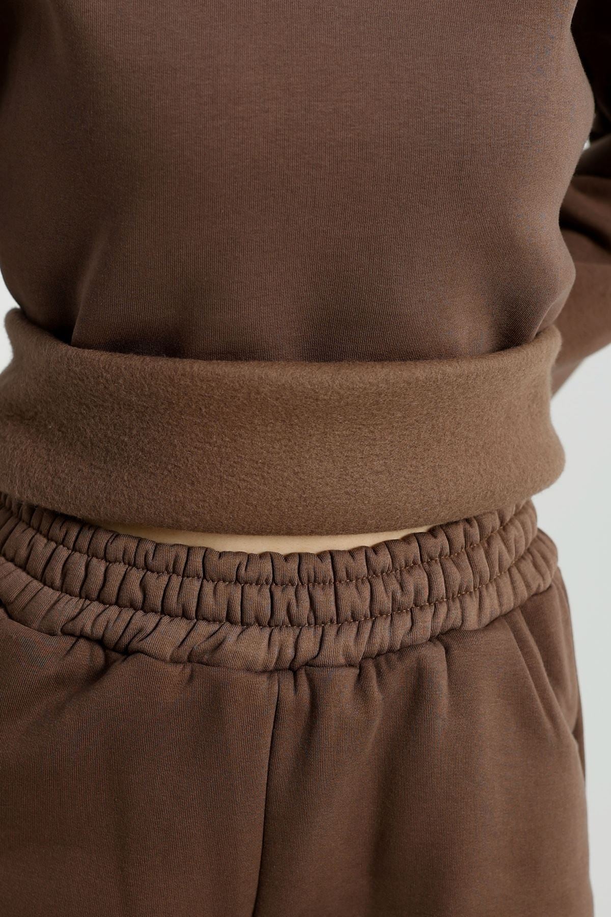 3 İplik Bisiklet Yaka Eşofman Takımı Kahve - 20779.1878.