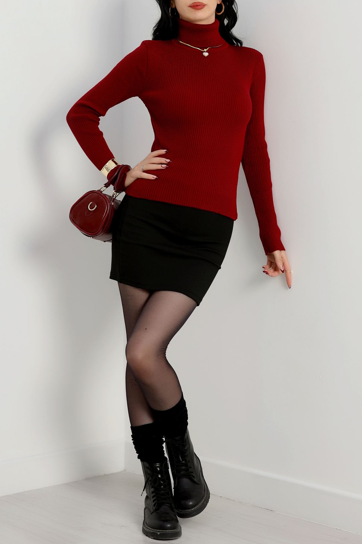 Balıkçı Yaka Triko Bordo - 4001.2043.