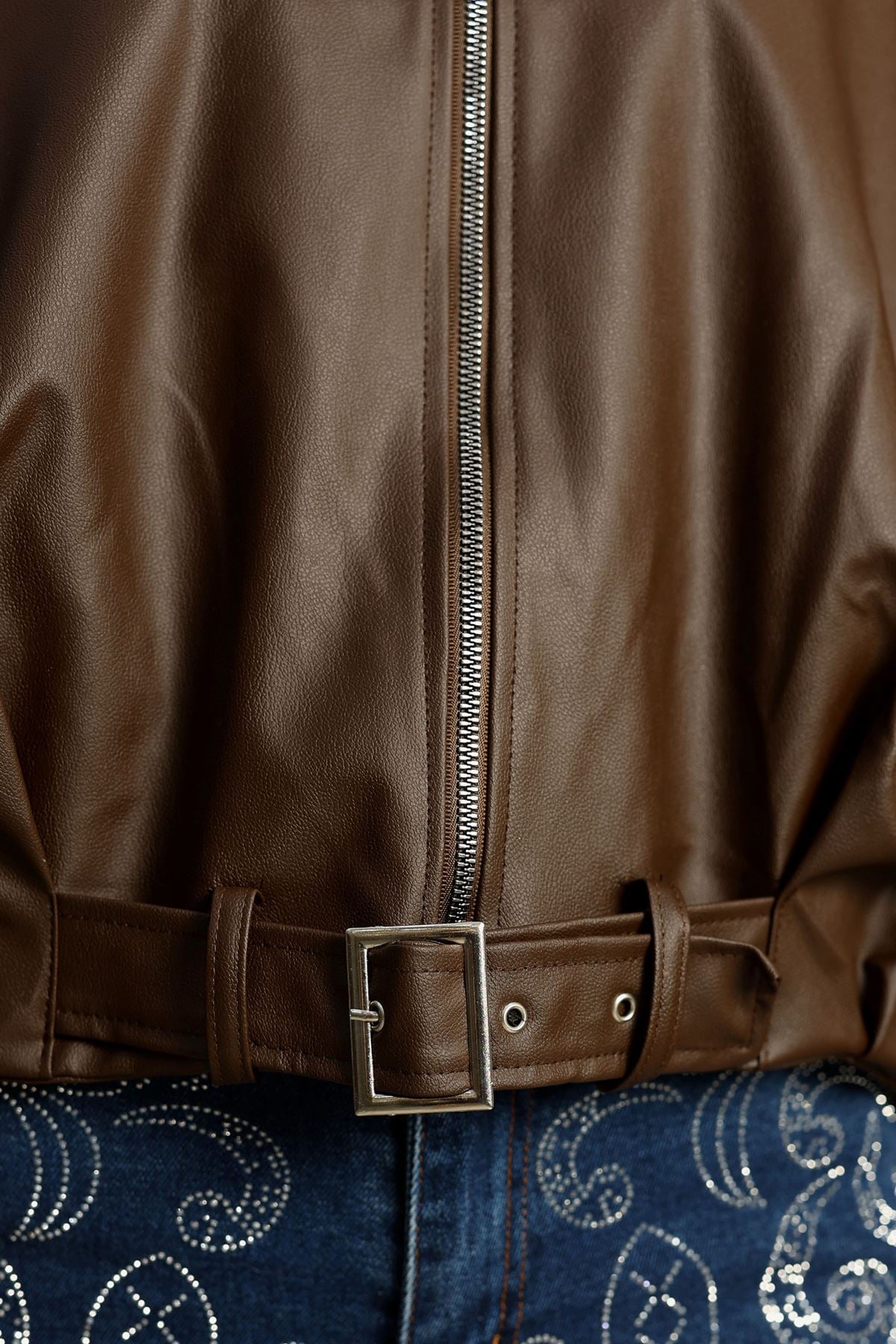 Kemerli Deri Ceket Kahve - 2017.2089.