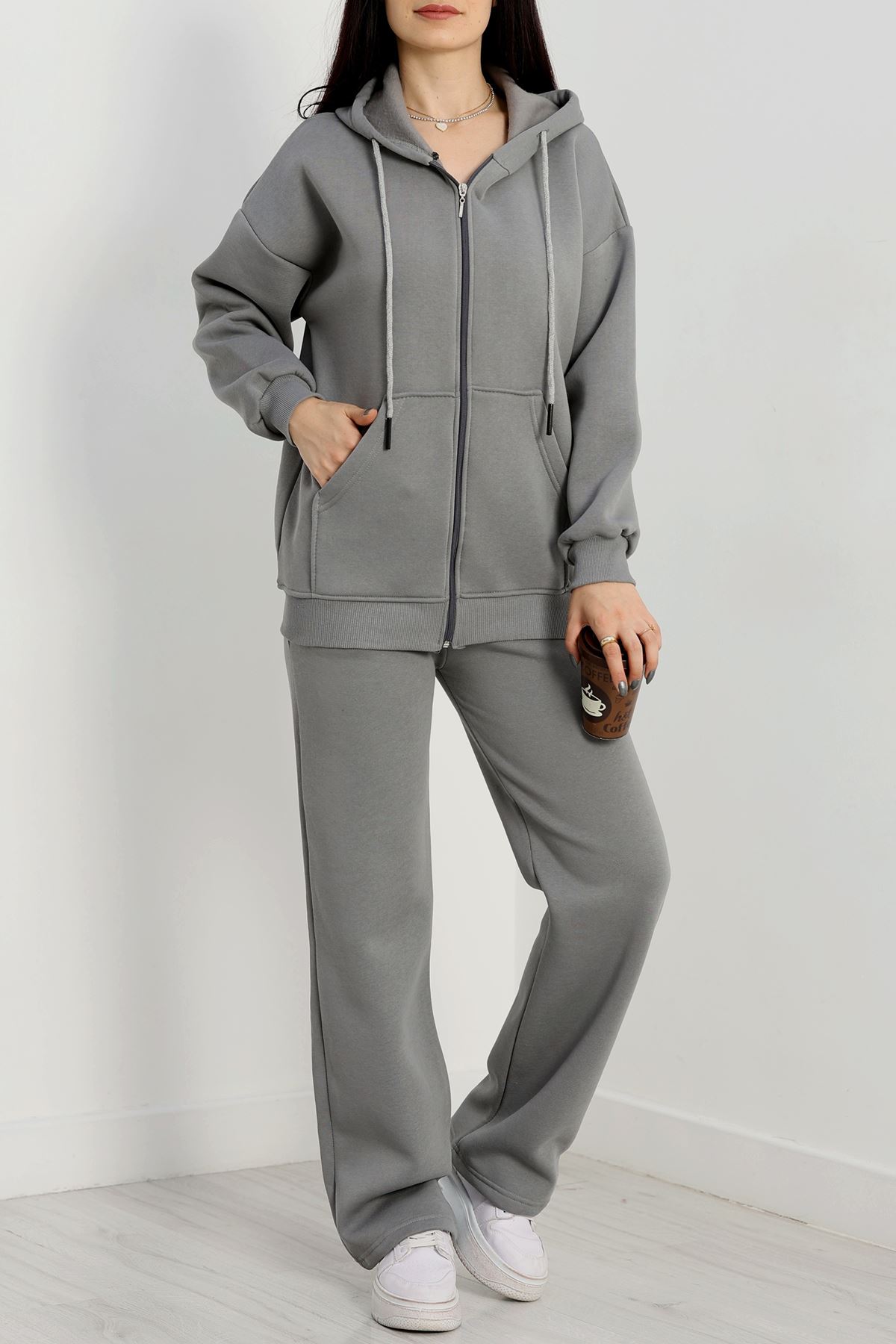 3 İplik Şardonlu Eşofman Takımı Gri - 20254.1878.