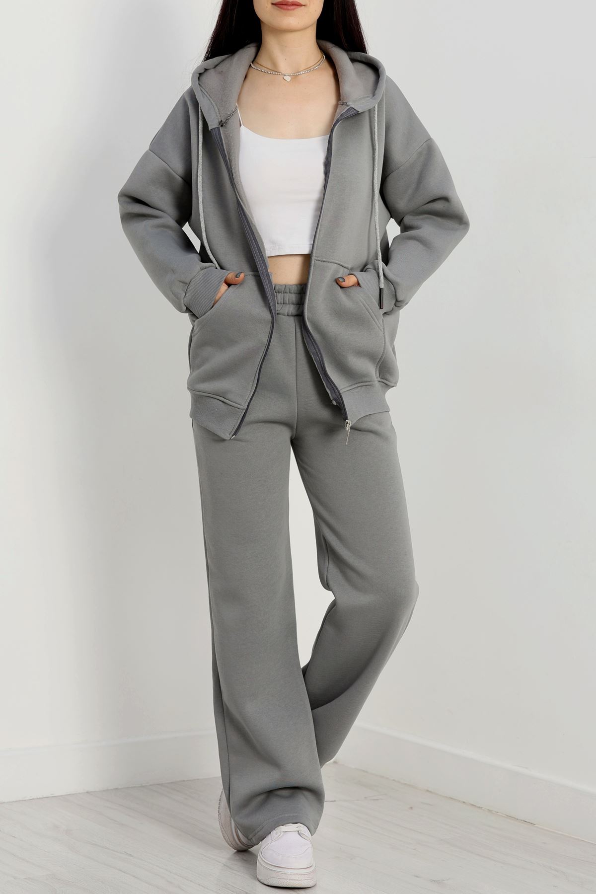 3 İplik Şardonlu Eşofman Takımı Gri - 20254.1878.