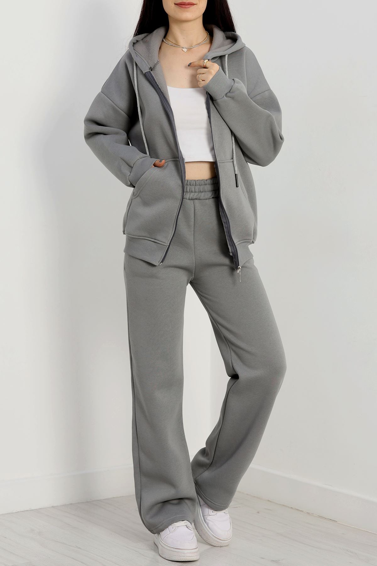 3 İplik Şardonlu Eşofman Takımı Gri - 20254.1878.