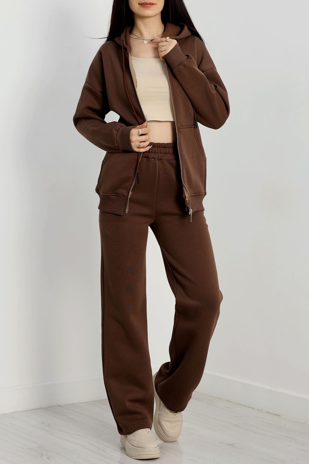 3 İplik Şardonlu Eşofman Takımı Kahve - 20254.1878.