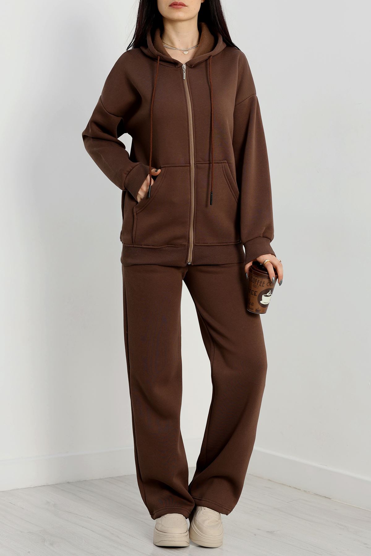 3 İplik Şardonlu Eşofman Takımı Kahve - 20254.1878.