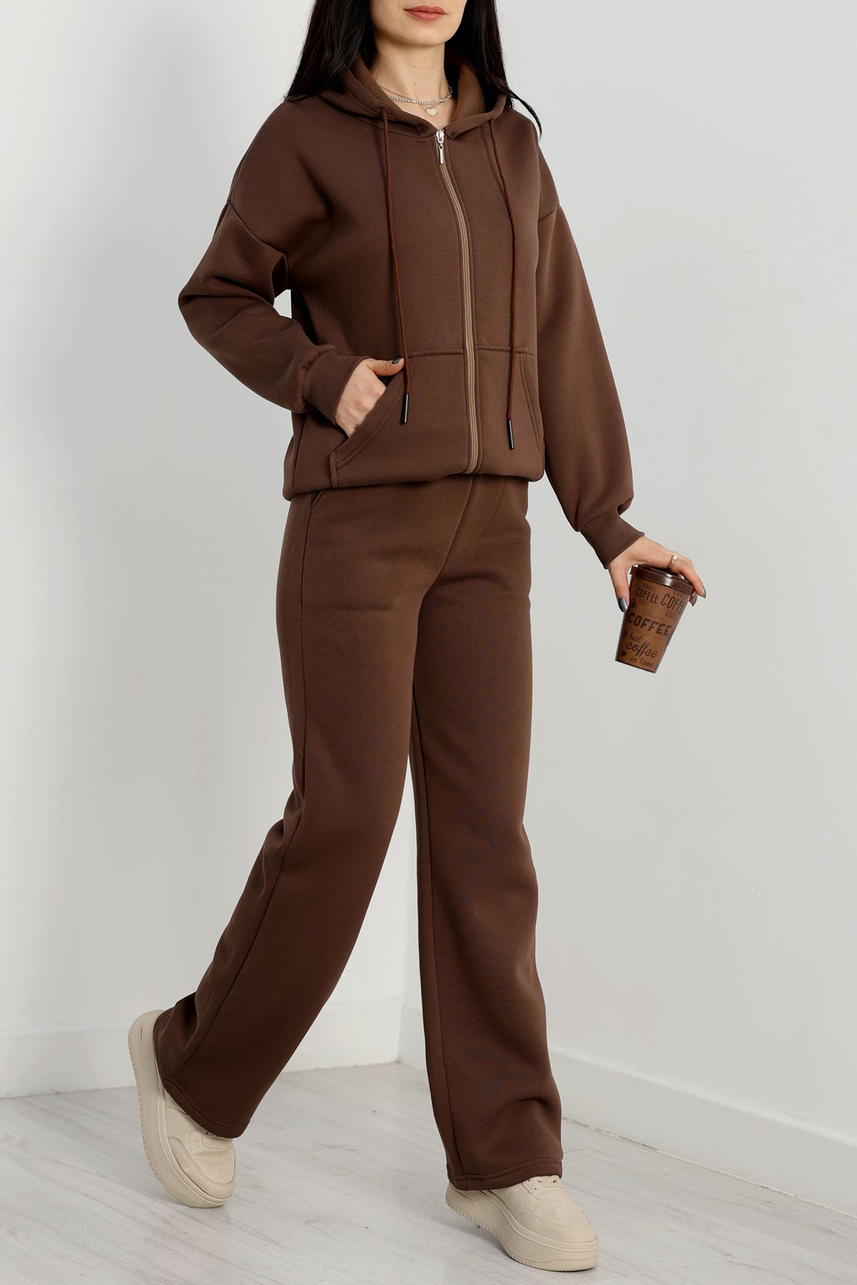 3 İplik Şardonlu Eşofman Takımı Kahve - 20254.1878.