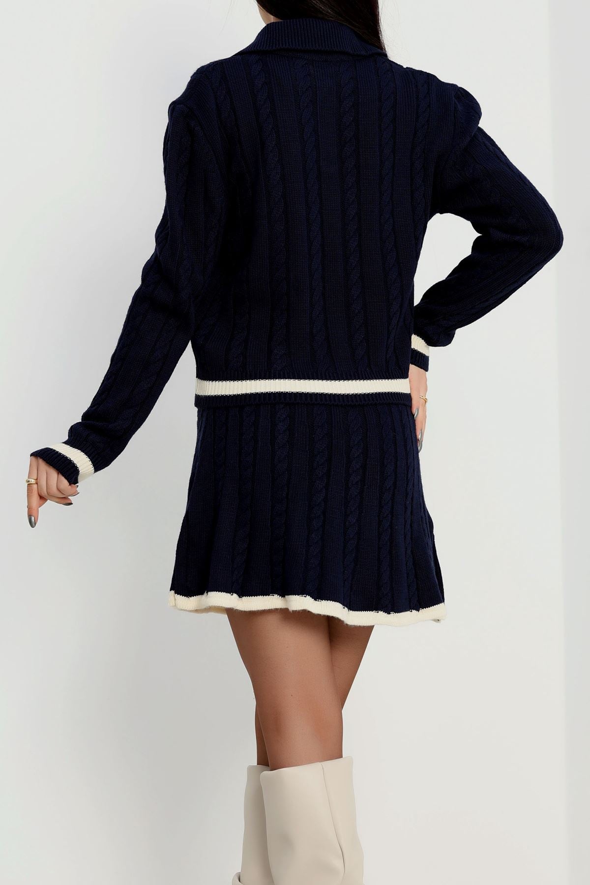 Polo Yaka Etekli Triko Takım Lacivert - 2300.1765.