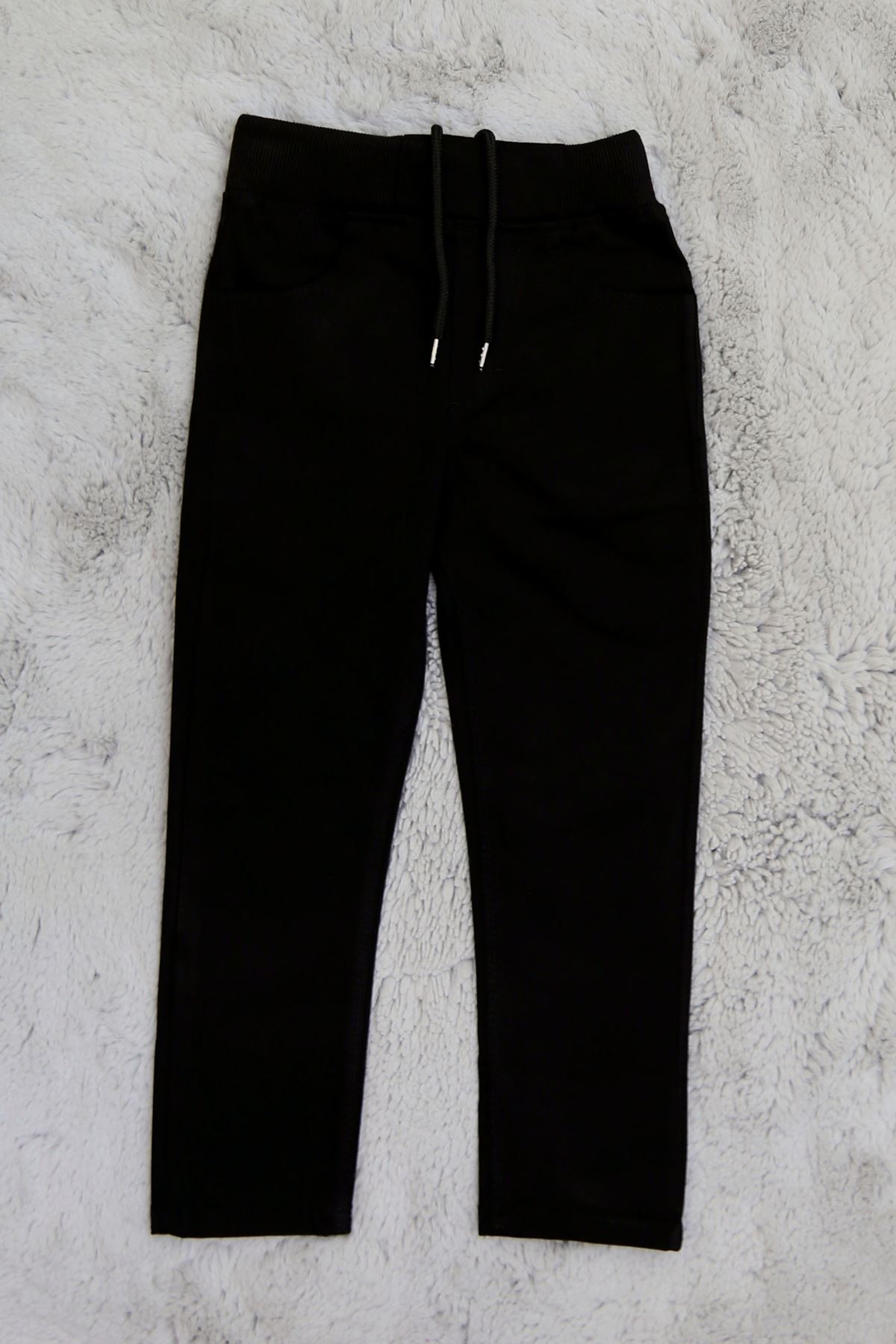 6-10 Yaş Düz Paça Unisex Çocuk Kanvas Pantolon Siyah - 90222.2032.